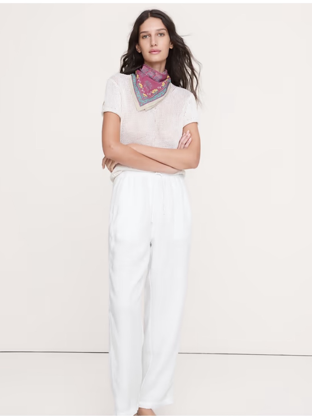 Banana Republic White Wide-Leg Pull-On Pants